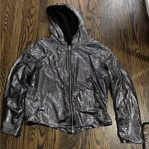 Reversible Disco Silver Sequin Hoodie Jacket medium